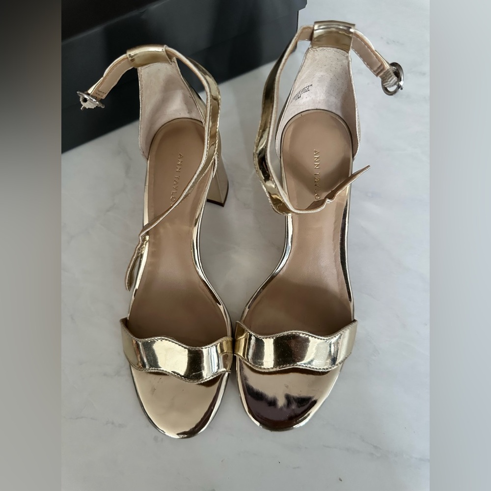 Ann Taylor Metallic Gold Heeled Sandals